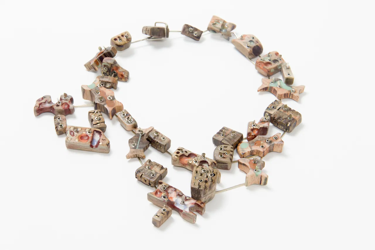 Necklace, Alpacca, Reused Wood